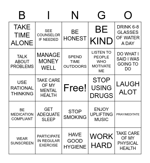 HEALTH HABITS BINGO Card