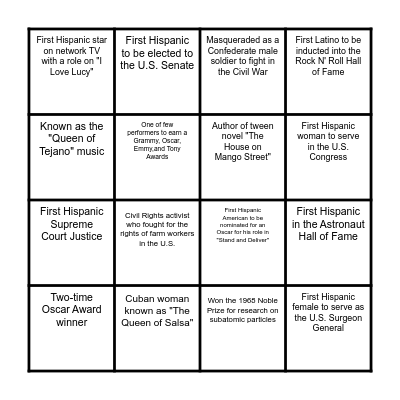 Hispanic Heritage Month: Sept 15- Oct 15 Bingo Card