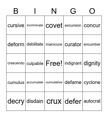 Roots and Fruits #2 Bingo Card