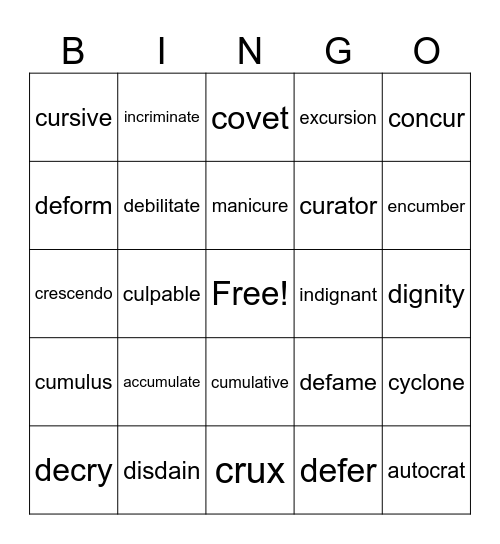 Roots and Fruits #2 Bingo Card