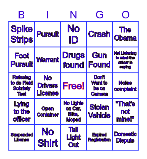 On Patrol Live Bingo Card