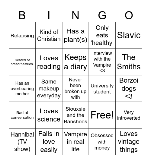 Frankie’s Bingo Card