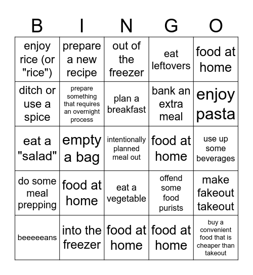 Spicy September Iron Chef Bingo Card