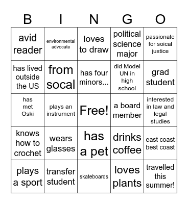 UNAB first meeting Bingo Card