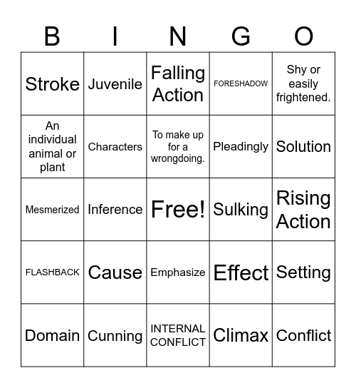 TOAOI Part 1and 2 Vocabulary Bingo Card