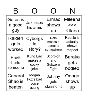 MK1 BINGO CARD Bingo Card