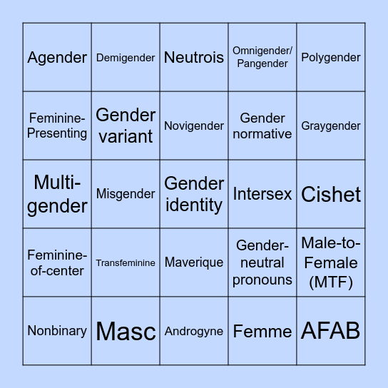 Gender Identity Bingo Card