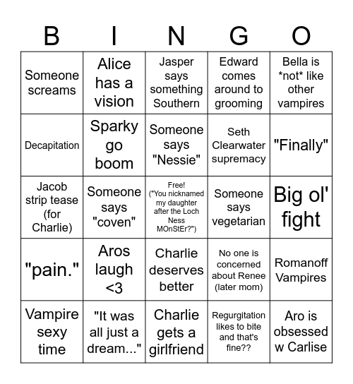 Breaking Dawn & Breaking Backs (Part 2) Bingo Card