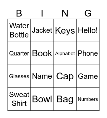 Vocab Bingo Weeks 1-2 Bingo Card