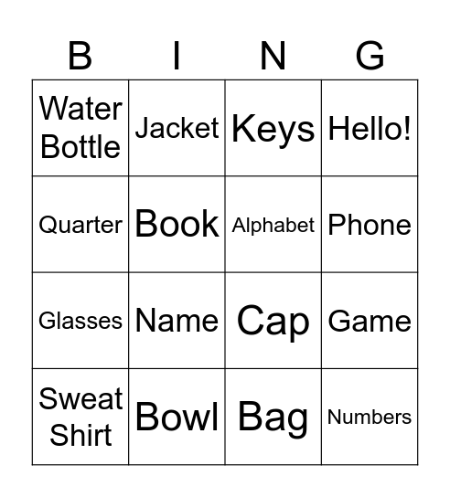 Vocab Bingo Weeks 1-2 Bingo Card