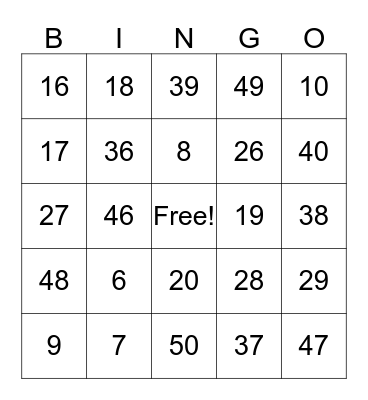 Just 4 Fun Bingo Card