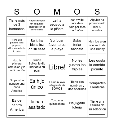SOMOS affinity Bingo Card
