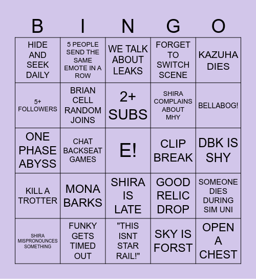 SHIRAH0SHI BINGO Card