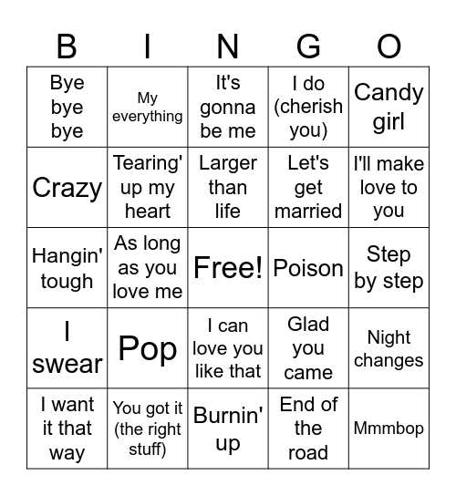 Music Bingo: Boy Bands Bingo Card