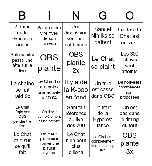 Le live des 250 du Chat Noir Bingo Card