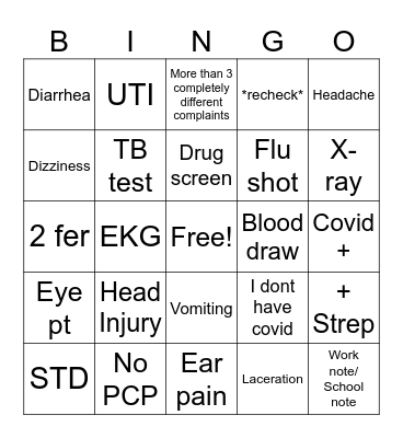 Urgent care 23 Bingo Card