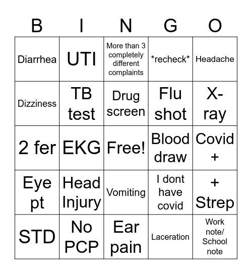 Urgent care 23 Bingo Card