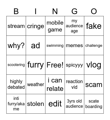 shorts Bingo Card