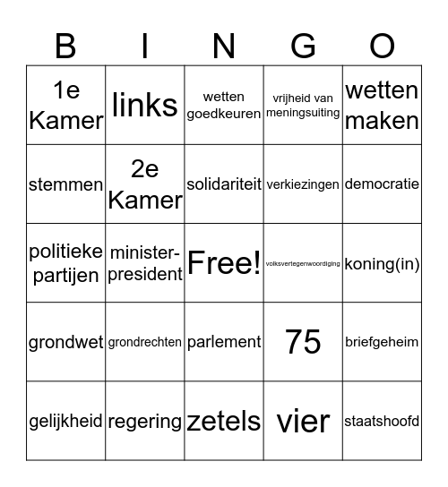 politiek Bingo Card