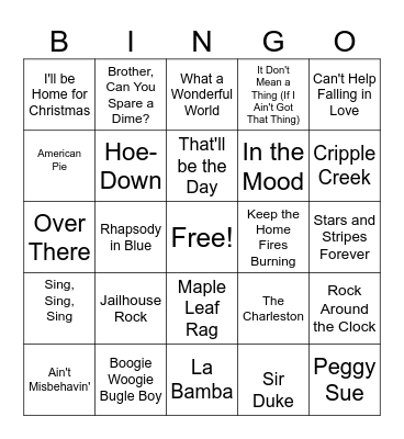 Song Bingo Card