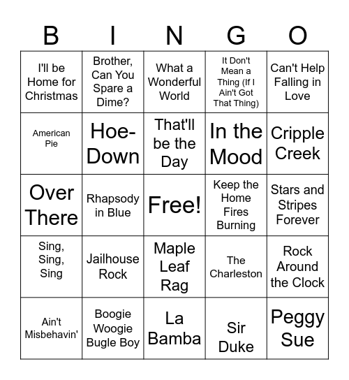 Song Bingo Card