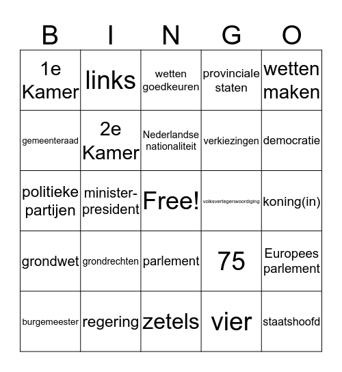 politiek Bingo Card