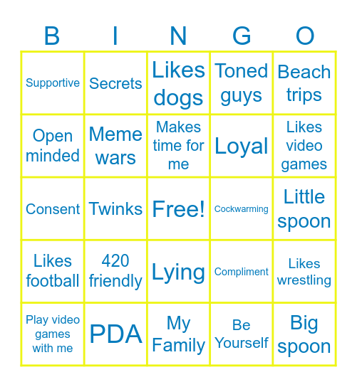 Relationship Bingo Card