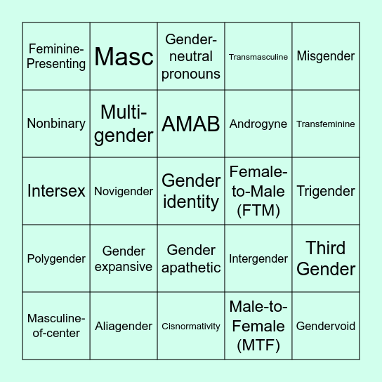 Gender Identity Bingo Card