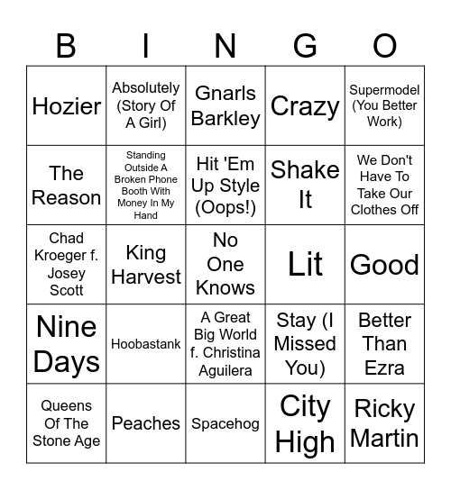 One-Hit Wonders (Part 2) Bingo Card