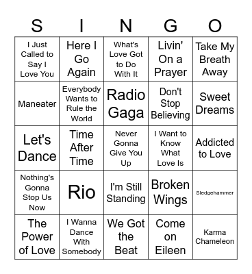 80s Singo Bingo Card