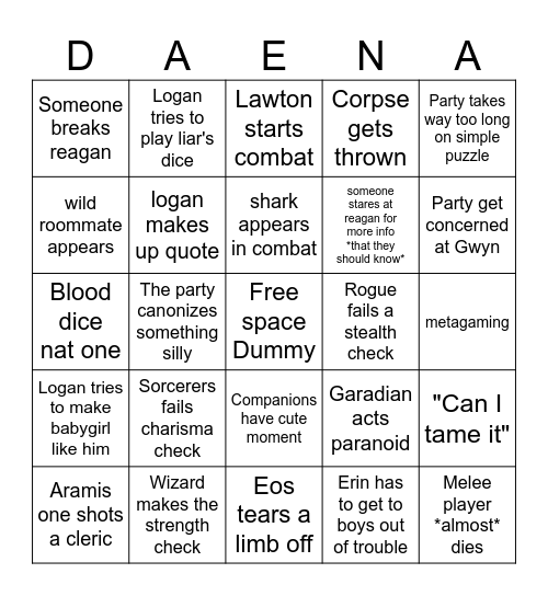 Last Stand of Daena Bingo Card