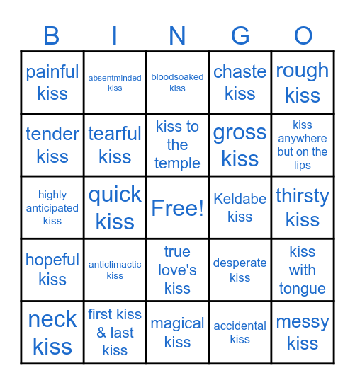 Codywan First Kiss Bingo Card