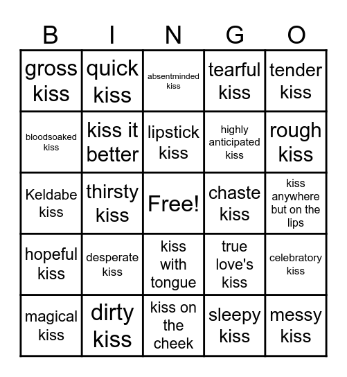 Codywan First Kiss Bingo Card