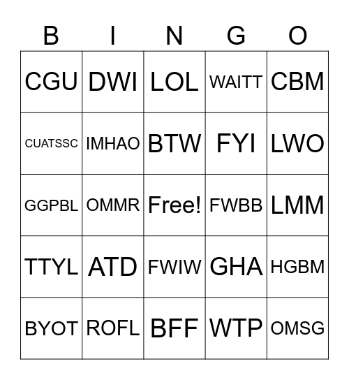 SENIOR TEXTING Bingo Card