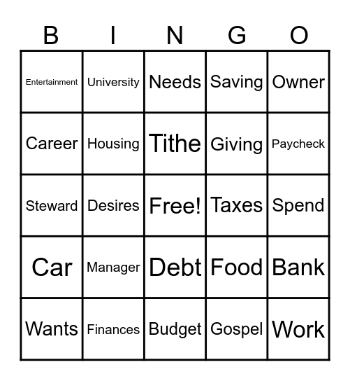 FS Financial Stewardship Bingo Card