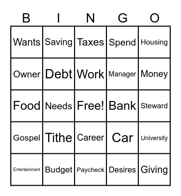 FS Financial Stewardship Bingo Card