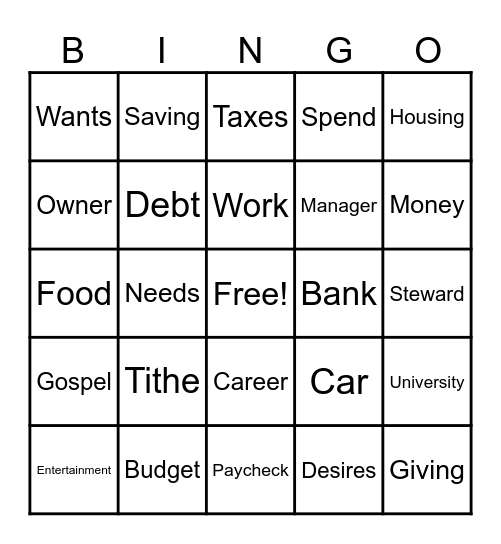FS Financial Stewardship Bingo Card