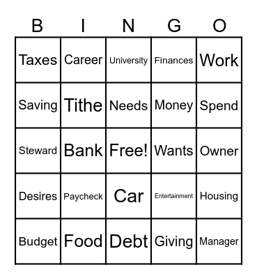 FS Financial Stewardship Bingo Card