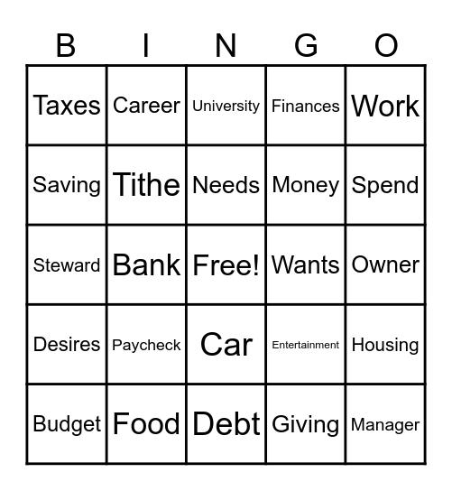 FS Financial Stewardship Bingo Card
