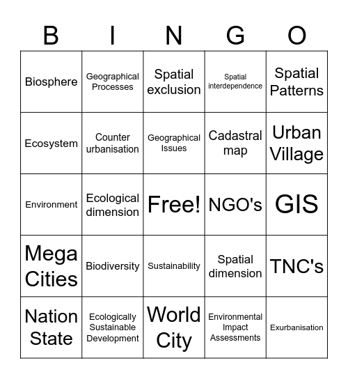 Syllabus Glossary Bingo Card