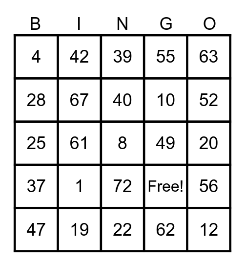 PRECIOUS B-CARD Bingo Card