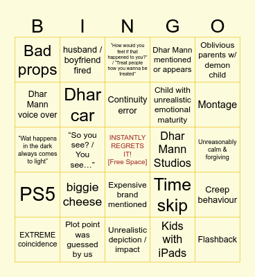 DHAR MANN BINGUS Bingo Card