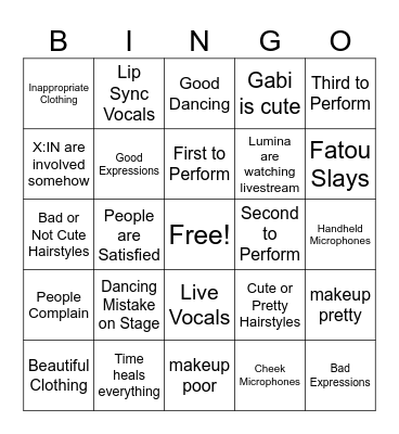 Cat and Mouse Performance Bingo Card