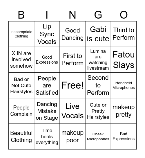 Cat and Mouse Performance Bingo Card