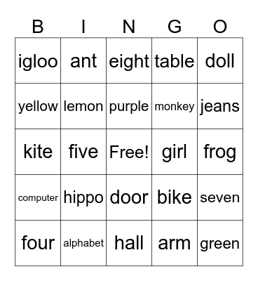 Alphabet Bingo Card