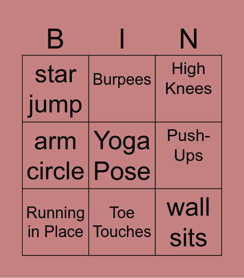 Fitness Bingo Card