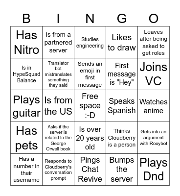 Animal Farm New Member Bingo Card