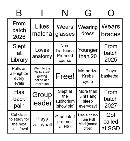 Med Bingo Card