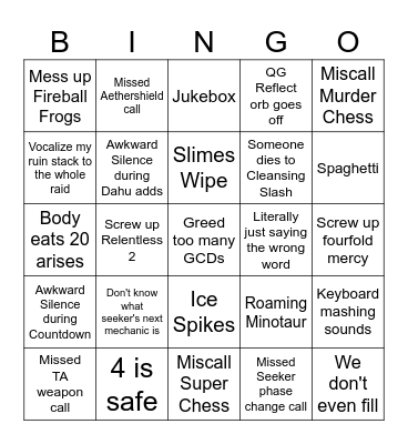 Greedy's First DRS Host Bingo Card