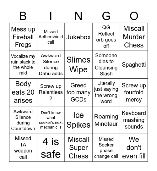 Greedy's First DRS Host Bingo Card